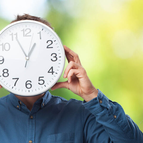 happy man with a clock